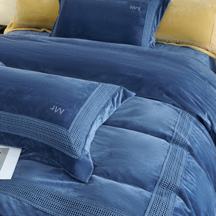 91家纺网 家纺一手货源 找家纺 2023新款TS简尚时尚婴肤绒四件套 简尚 海洋蓝