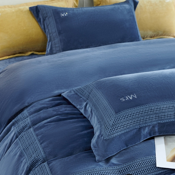 91家纺网 家纺一手货源 找家纺 2023新款TS简尚时尚婴肤绒四件套 简尚 海洋蓝