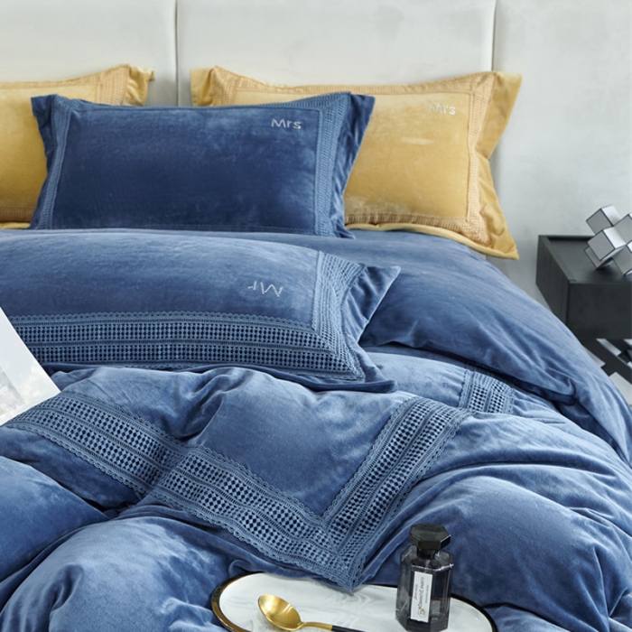 91家纺网 家纺一手货源 找家纺 2023新款TS简尚时尚婴肤绒四件套 简尚 海洋蓝