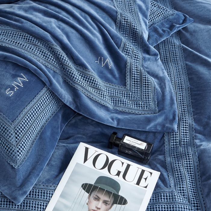 91家纺网 家纺一手货源 找家纺 2023新款TS简尚时尚婴肤绒四件套 简尚 海洋蓝