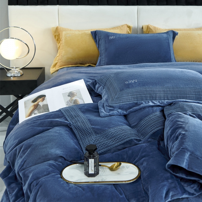 91家纺网 家纺一手货源 找家纺 2023新款TS简尚时尚婴肤绒四件套 简尚 海洋蓝