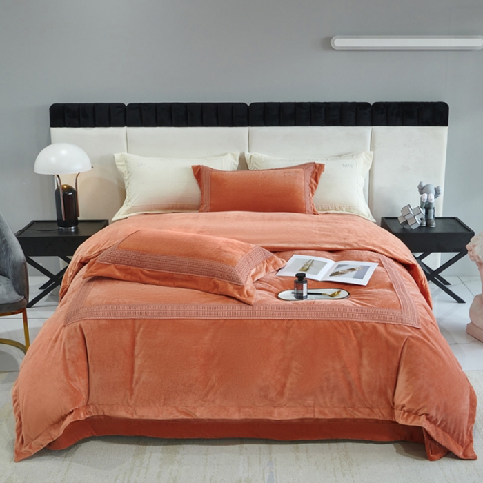 91家纺网 家纺一手货源 找家纺 榻尚2023新款TS简尚时尚婴肤绒四件套 简尚 暖橘色