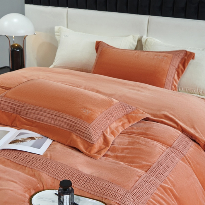 91家纺网 家纺一手货源 找家纺 榻尚2023新款TS简尚时尚婴肤绒四件套 简尚 暖橘色
