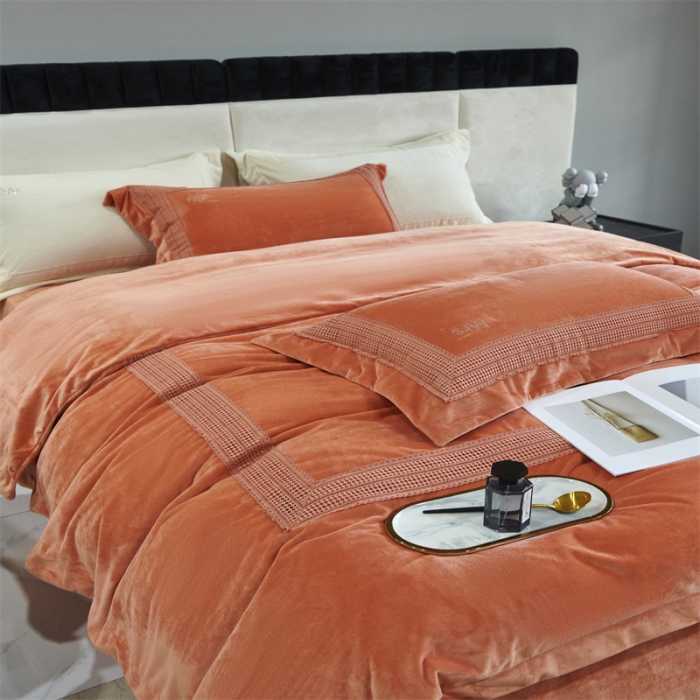 91家纺网 家纺一手货源 找家纺 榻尚2023新款TS简尚时尚婴肤绒四件套 简尚 暖橘色
