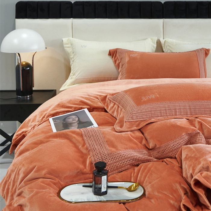 91家纺网 家纺一手货源 找家纺 榻尚2023新款TS简尚时尚婴肤绒四件套 简尚 暖橘色
