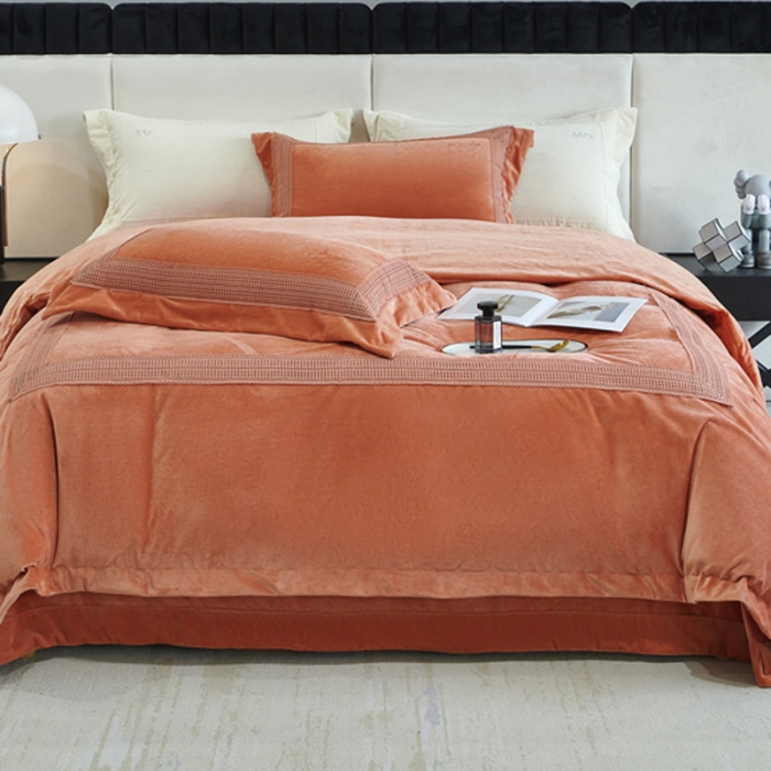 91家纺网 家纺一手货源 找家纺 榻尚2023新款TS简尚时尚婴肤绒四件套 简尚 暖橘色