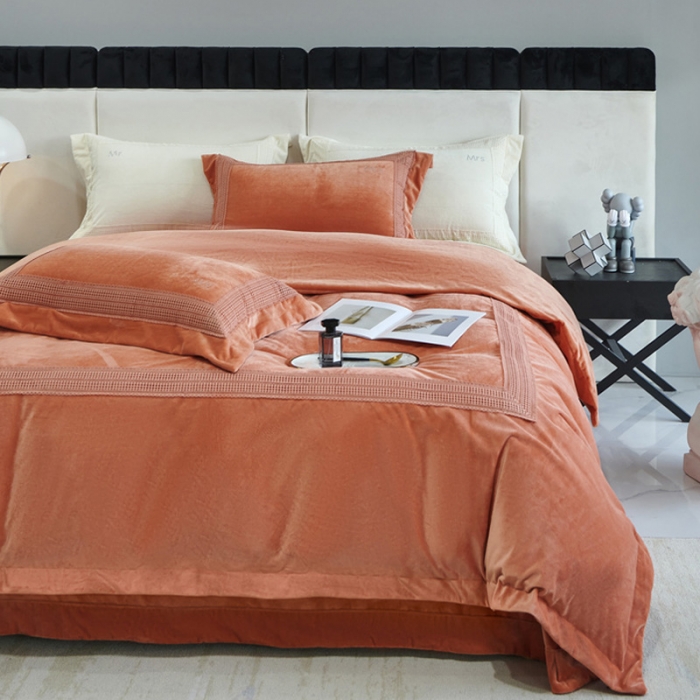 91家纺网 家纺一手货源 找家纺 榻尚2023新款TS简尚时尚婴肤绒四件套 简尚 暖橘色