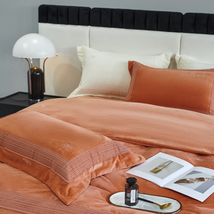 91家纺网 家纺一手货源 找家纺 榻尚2023新款TS简尚时尚婴肤绒四件套 简尚 暖橘色