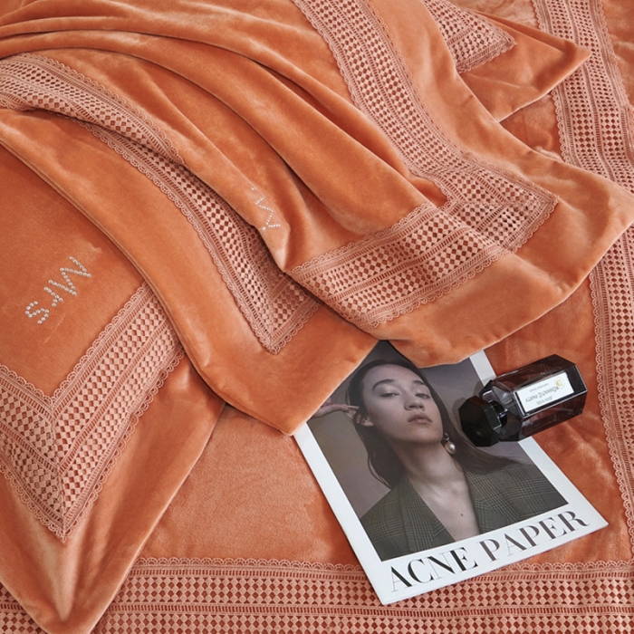 91家纺网 家纺一手货源 找家纺 榻尚2023新款TS简尚时尚婴肤绒四件套 简尚 暖橘色