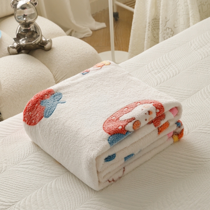 91家纺网 家纺一手货源 找家纺 慕尚2022新款雪花绒毛毯印花牛奶绒盖毯沙发午睡毯子草莓兔兔