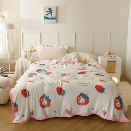 91家纺网 家纺一手货源 找家纺 慕尚2022新款雪花绒毛毯印花牛奶绒盖毯沙发午睡毯子草莓兔兔