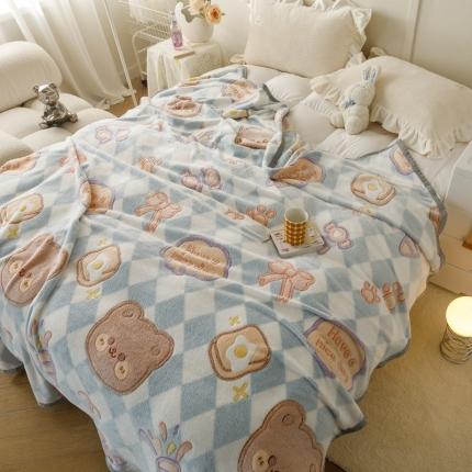 91家纺网 家纺一手货源 找家纺 慕尚2022新款雪花绒毛毯印花牛奶绒盖毯沙发午睡毯子甜蜜小熊