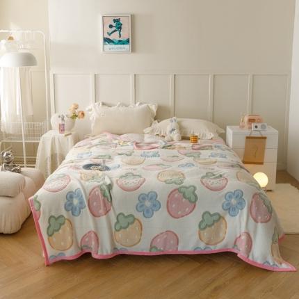 91家纺网 家纺一手货源 找家纺 慕尚2022新款雪花绒毛毯印花牛奶绒盖毯沙发午睡毯子甜甜草莓