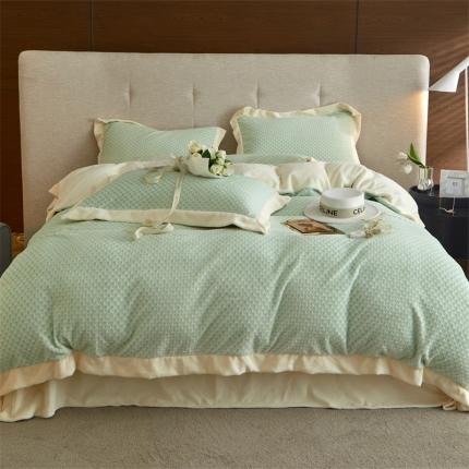 91家纺网 家纺一手货源 找家纺 名品优仓 2022新款加厚雕花绒系列四件套-都市生活 清馨绿