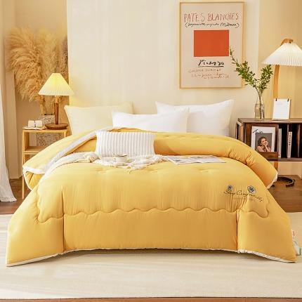 91家纺网 家纺一手货源 找家纺 鹏程2022新款山茶花磨毛大豆冬被-山茶花系列 山茶花-鹅黄