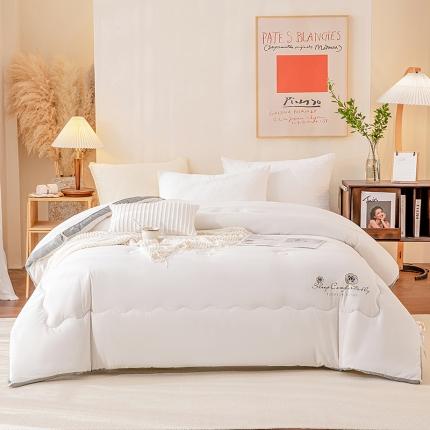 91家纺网 家纺一手货源 找家纺 鹏程2022新款山茶花磨毛大豆冬被-山茶花系列 山茶花-奶白