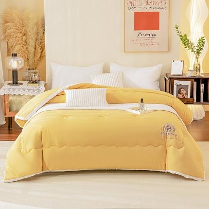 91家纺网 家纺一手货源 找家纺 鹏程2022新款山茶花磨毛大豆冬被-居里夫人 居里夫人-鹅黄