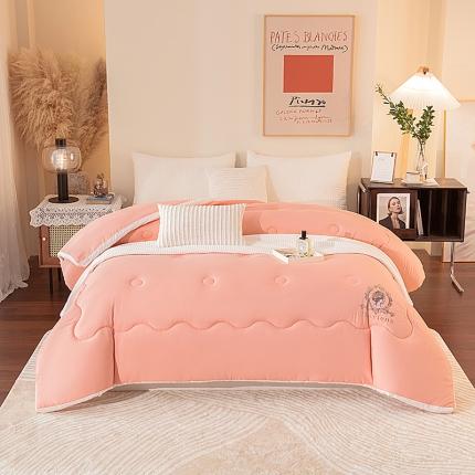 鹏程2022新款山茶花磨毛大豆冬被-居里夫人 居里夫人-粉玉
