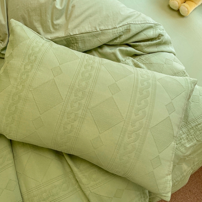 91家纺网 家纺一手货源 找家纺 2022新款琪格格纯棉三层纱四件套 云雾菱花 嫩绿