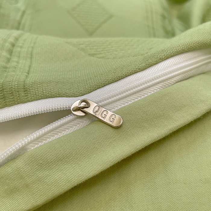 91家纺网 家纺一手货源 找家纺 2022新款琪格格纯棉三层纱四件套 云雾菱花 嫩绿