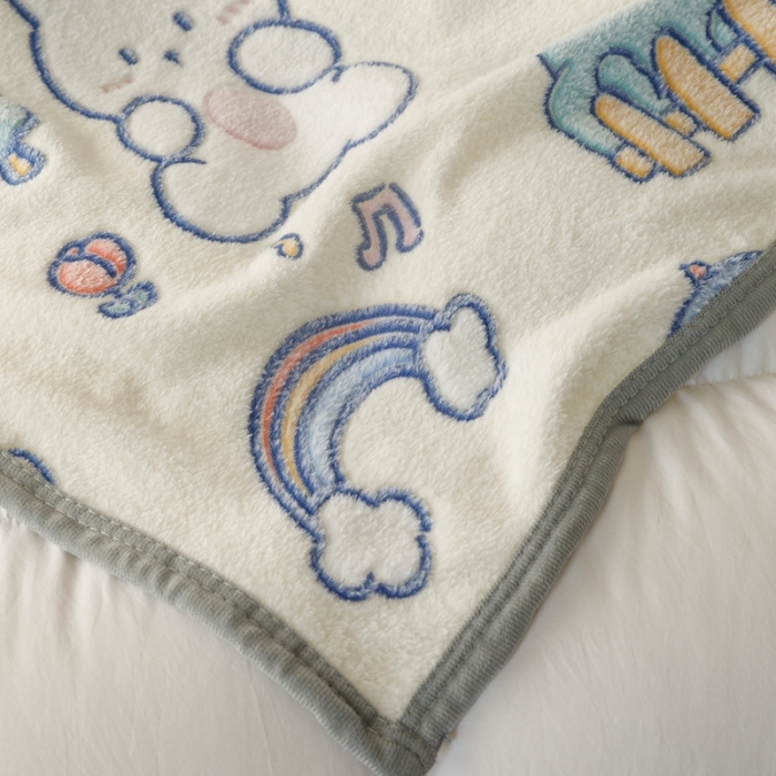 91家纺网 家纺一手货源 找家纺 慕尚2022新款雪花绒毛毯印花牛奶绒盖毯沙发午睡毯子动物巴士