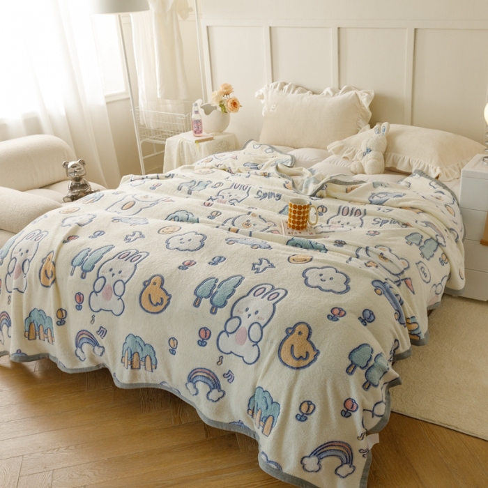 91家纺网 家纺一手货源 找家纺 慕尚2022新款雪花绒毛毯印花牛奶绒盖毯沙发午睡毯子动物巴士