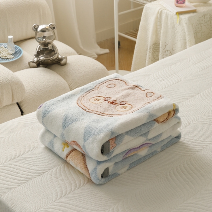 91家纺网 家纺一手货源 找家纺 慕尚2022新款雪花绒毛毯印花牛奶绒盖毯沙发午睡毯子甜蜜小熊