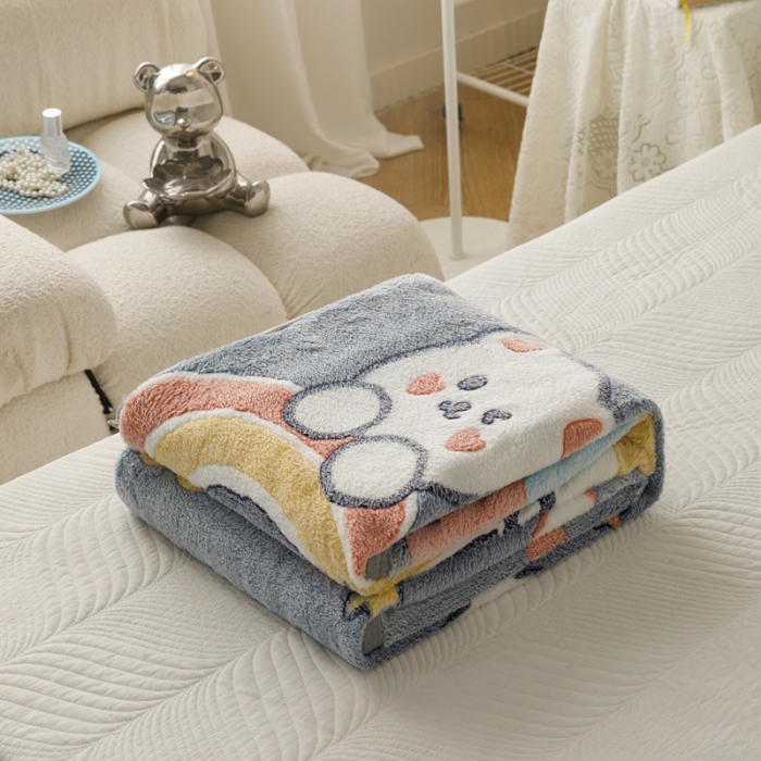 91家纺网 家纺一手货源 找家纺 慕尚2022新款雪花绒毛毯印花牛奶绒盖毯沙发午睡毯子幸运小熊