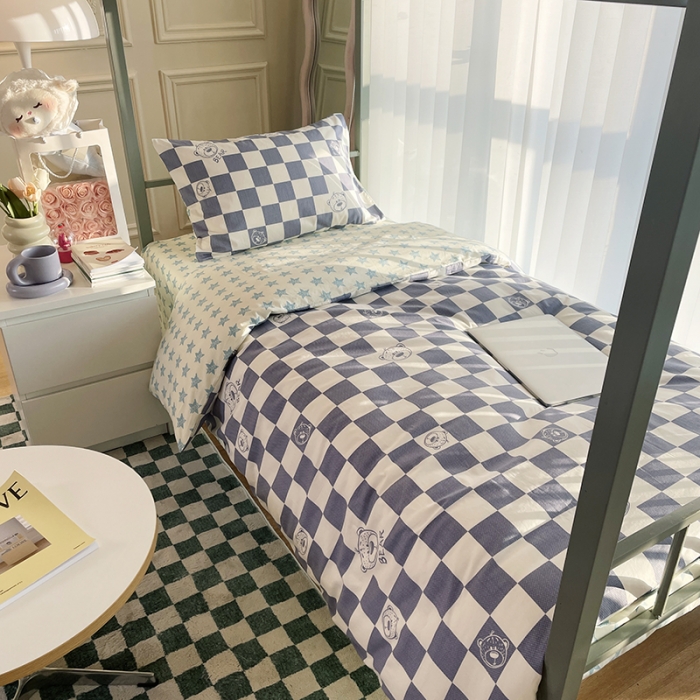 91家纺网 家纺一手货源 找家纺 千朵 2022新款正宗13372全棉学生三件套套装 笨笨熊