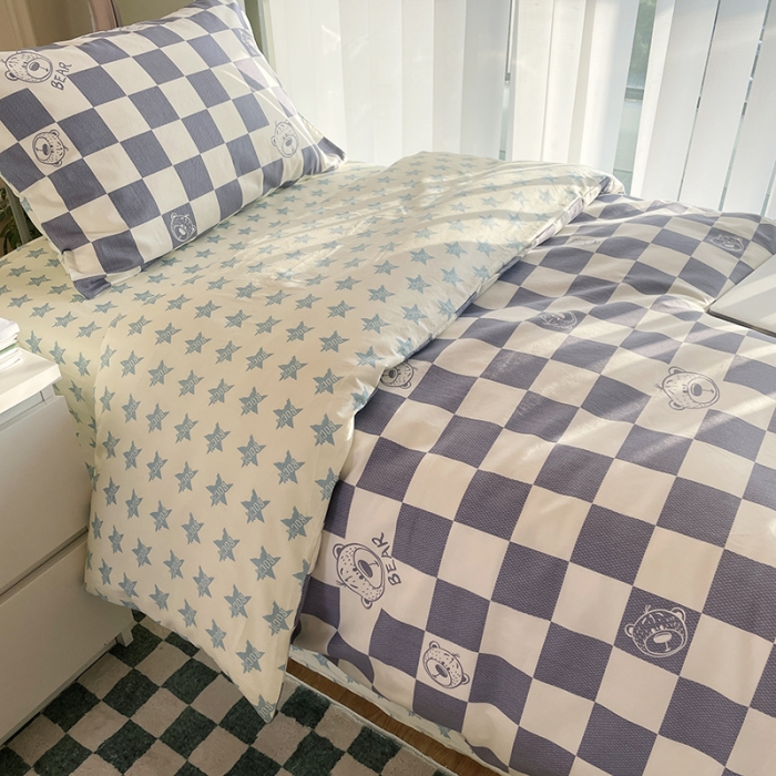 91家纺网 家纺一手货源 找家纺 千朵 2022新款正宗13372全棉学生三件套套装 笨笨熊