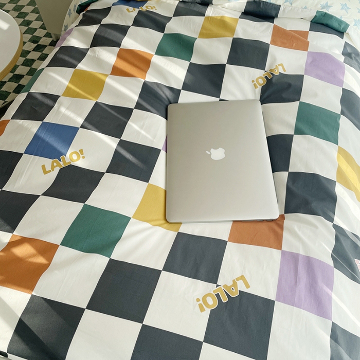 91家纺网 家纺一手货源 找家纺 千朵 2022新款正宗13372全棉学生三件套套装 彩格