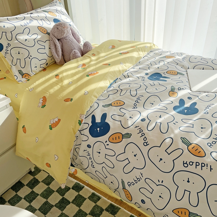 91家纺网 家纺一手货源 找家纺 千朵 2022新款正宗13372全棉学生三件套套装 皮皮兔