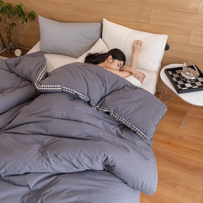 91家纺网 家纺一手货源 找家纺 子由 2022新款无印风棋盘格立体边冬被 棋盘格-暗灰