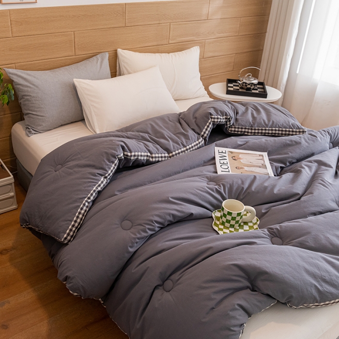 91家纺网 家纺一手货源 找家纺 子由 2022新款无印风棋盘格立体边冬被 棋盘格-暗灰