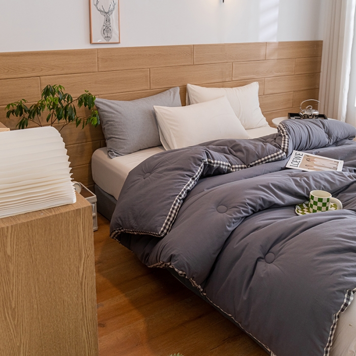 91家纺网 家纺一手货源 找家纺 子由 2022新款无印风棋盘格立体边冬被 棋盘格-暗灰