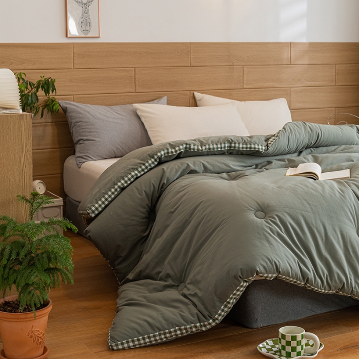 91家纺网 家纺一手货源 找家纺 子由 2022新款无印风棋盘格立体边冬被 棋盘格-墨子绿