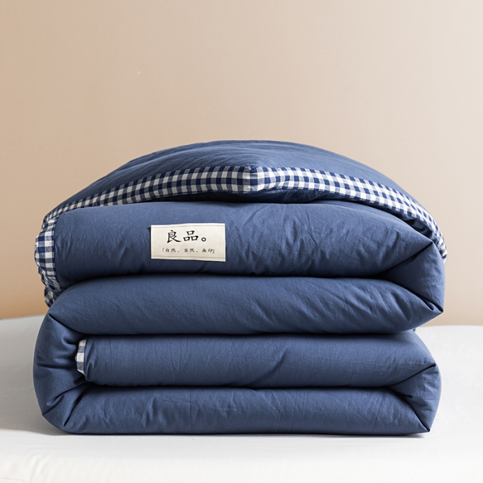 91家纺网 家纺一手货源 找家纺 子由 2022新款无印风棋盘格立体边冬被 棋盘格-牛仔蓝
