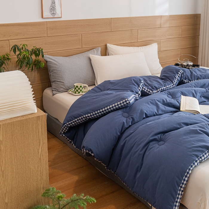 91家纺网 家纺一手货源 找家纺 子由 2022新款无印风棋盘格立体边冬被 棋盘格-牛仔蓝