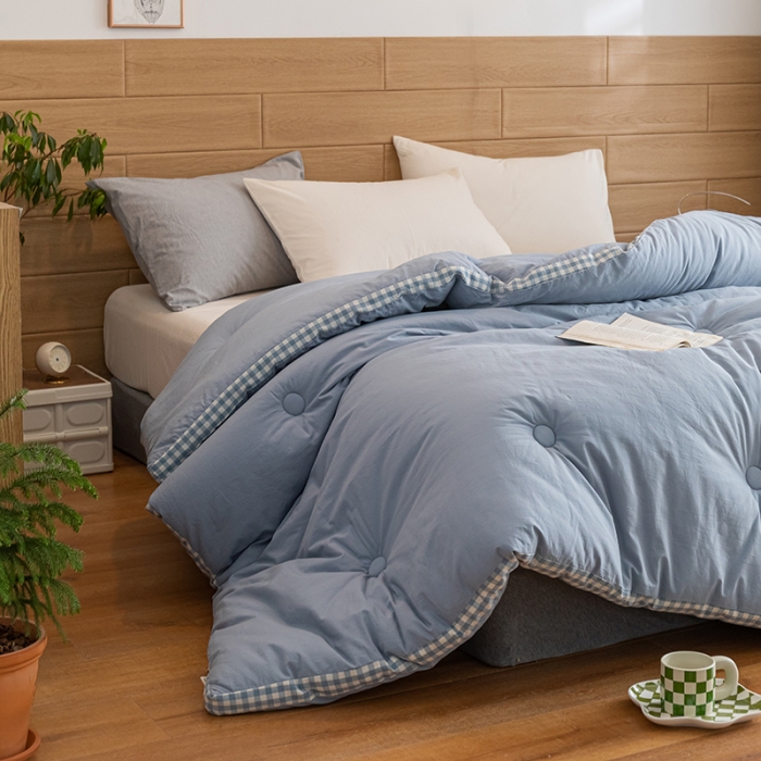 91家纺网 家纺一手货源 找家纺 子由 2022新款无印风棋盘格立体边冬被 棋盘格-浅蓝