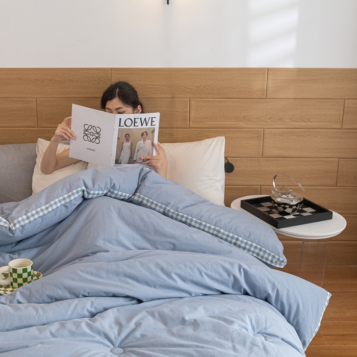 91家纺网 家纺一手货源 找家纺 子由 2022新款无印风棋盘格立体边冬被 棋盘格-浅蓝