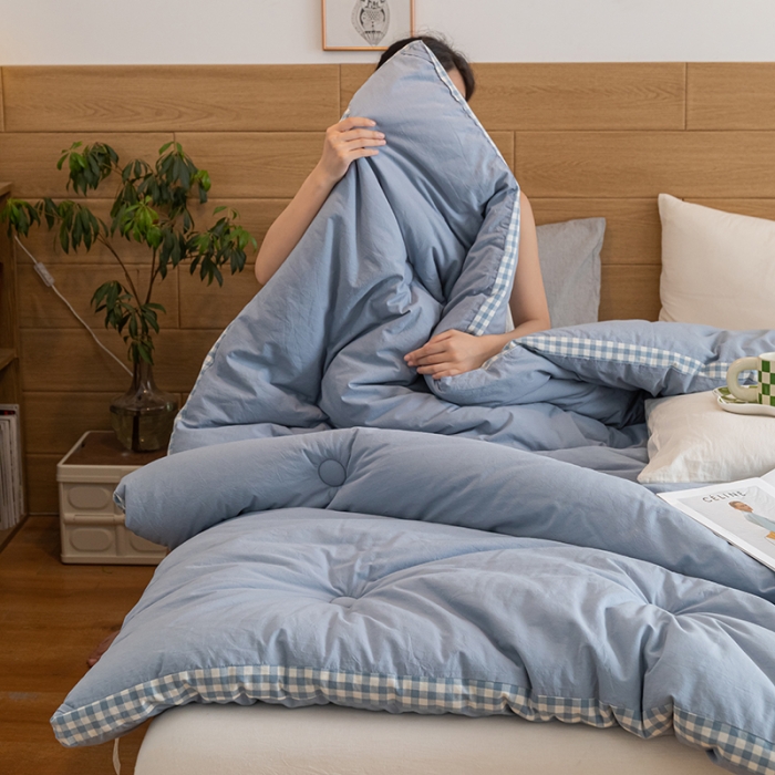 91家纺网 家纺一手货源 找家纺 子由 2022新款无印风棋盘格立体边冬被 棋盘格-浅蓝