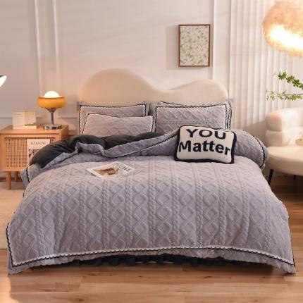 91家纺网 家纺一手货源 找家纺 绒兔兔 2022新款秋冬舒棉绒韩版床裙床单四件套 香芋紫