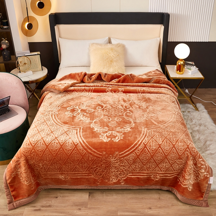 91家纺网 家纺一手货源 找家纺 新款压花毛毯毯子 CC-623 压花毯(油棕)