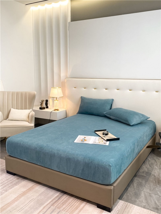 91家纺网 家纺一手货源 找家纺 古吉梦 2022年新款牛奶绒纯色床笠三件套 牛奶绒床笠-宾利蓝