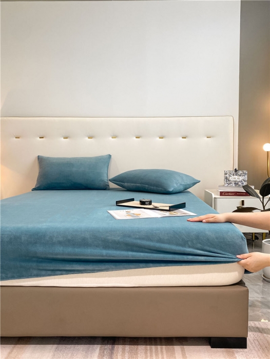 91家纺网 家纺一手货源 找家纺 古吉梦 2022年新款牛奶绒纯色床笠三件套 牛奶绒床笠-宾利蓝