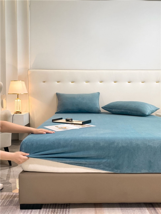 91家纺网 家纺一手货源 找家纺 古吉梦 2022年新款牛奶绒纯色床笠三件套 牛奶绒床笠-宾利蓝