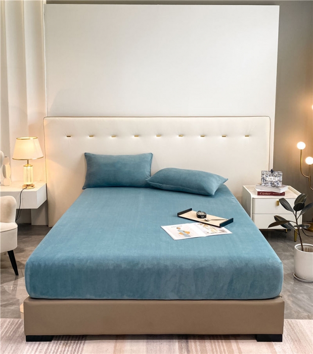 91家纺网 家纺一手货源 找家纺 古吉梦 2022年新款牛奶绒纯色床笠三件套 牛奶绒床笠-宾利蓝