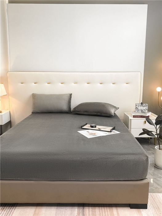 91家纺网 家纺一手货源 找家纺 古吉梦 2022年新款牛奶绒纯色床笠三件套 牛奶绒床笠-高级灰