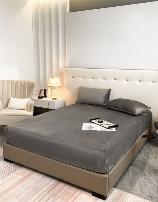 91家纺网 家纺一手货源 找家纺 古吉梦 2022年新款牛奶绒纯色床笠三件套 牛奶绒床笠-高级灰