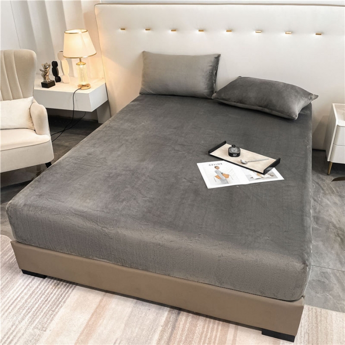 91家纺网 家纺一手货源 找家纺 古吉梦 2022年新款牛奶绒纯色床笠三件套 牛奶绒床笠-高级灰